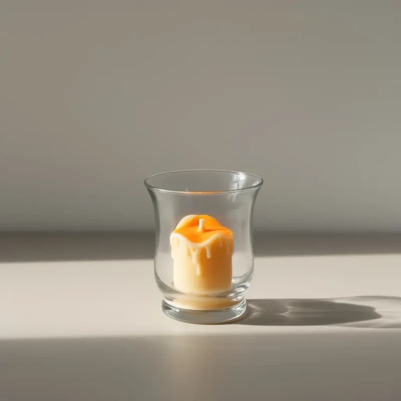 Orange Drip Pillar Candle in Glass Holder - Image 1