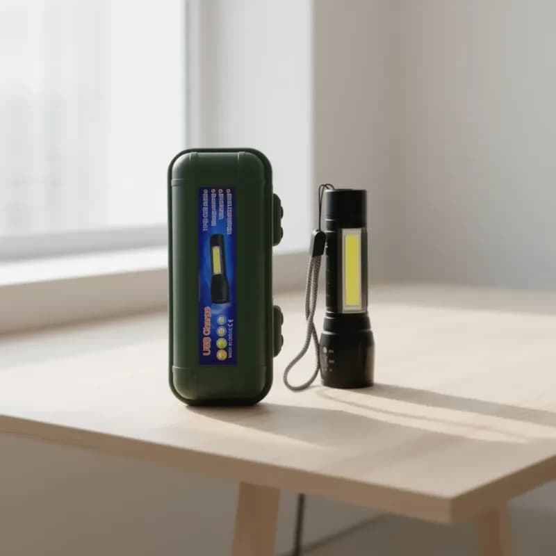 USB Rechargeable COB LED Flashlight with Carrying Case