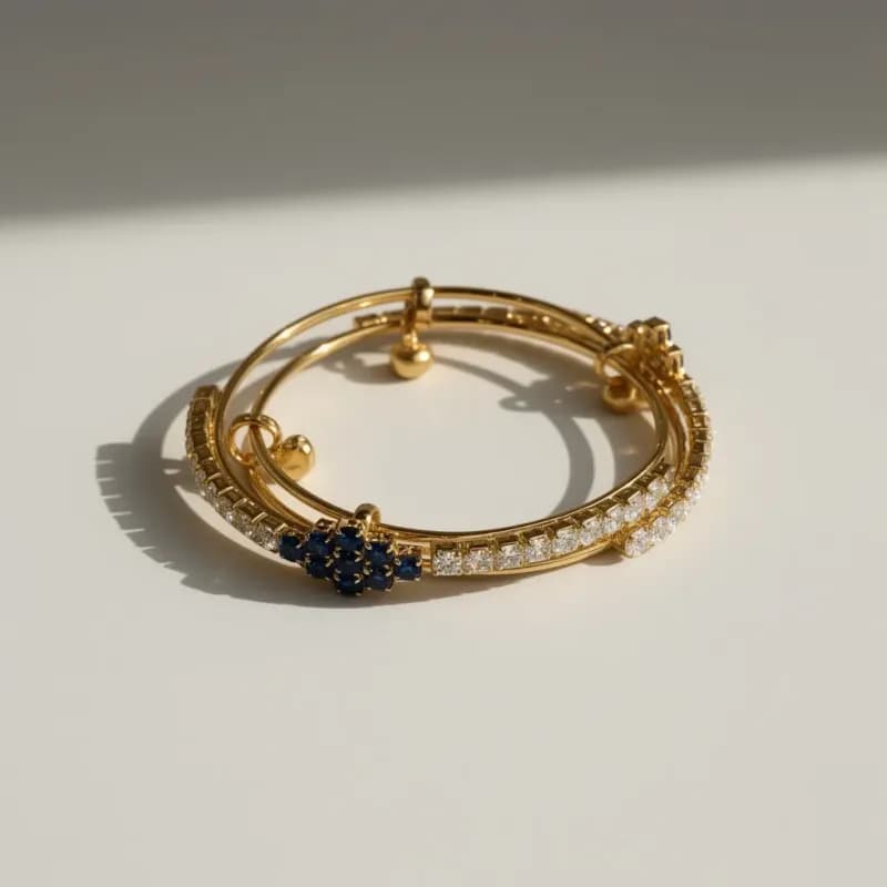 Gold-Plated Baby Bangles with Blue and Clear Stones