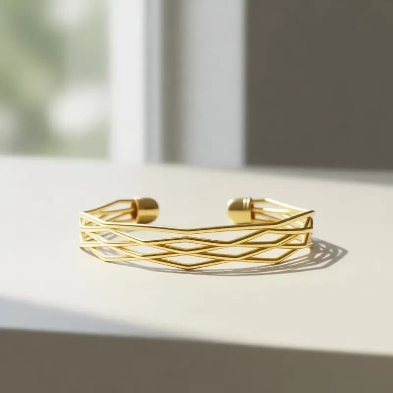 Geometric Gold Cuff Bracelet - Image 1