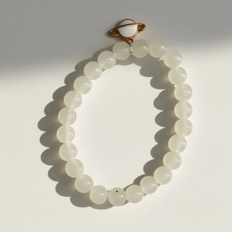 White Beaded Planet Charm Bracelet