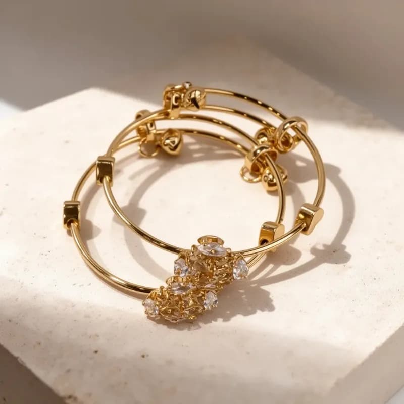 Gold-Plated Hoop Earrings with Zirconia Stones
