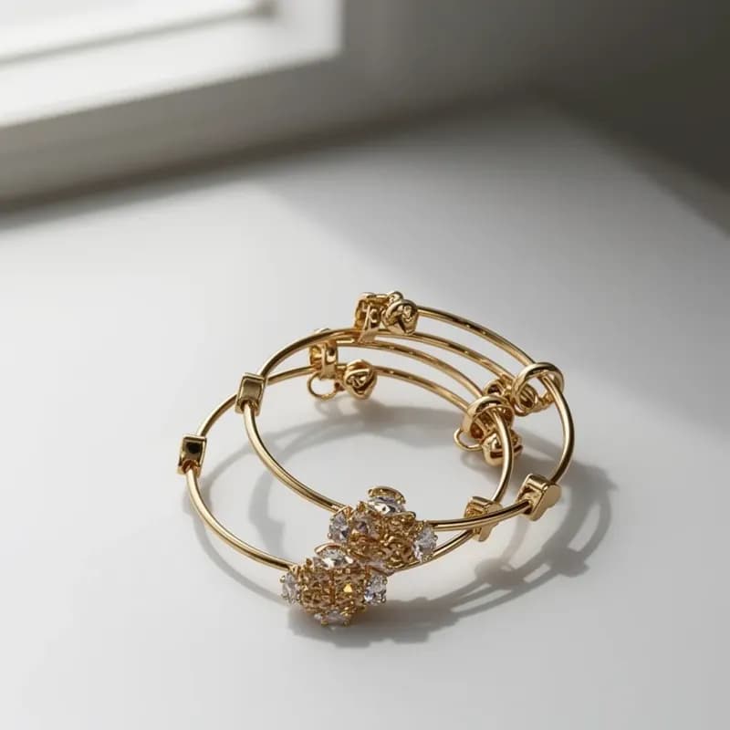 Gold-Tone Bracelets with Sparkling Centers
