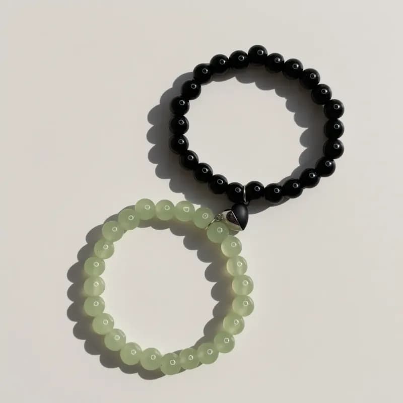 Magnetic Couple Bracelets - Black & Green - Image 1